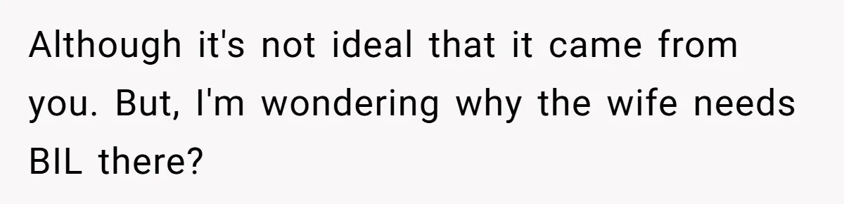 Although it's not ideal that it came from you. But, I'm wondering why the wife needs BIL there?