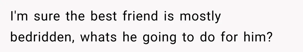 I'm sure the best friend is mostly bedridden, whats he going to do for him?