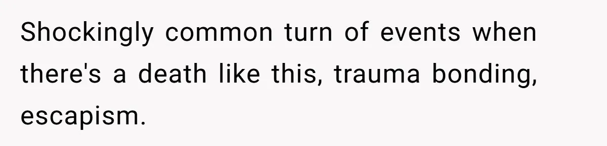 Shockingly common turn of events when there's a death like this, trauma bonding, escapism.