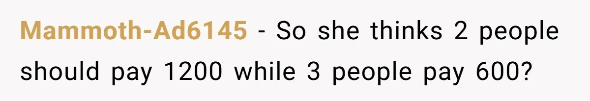 Couple Faces Drama When Sister-In-Law Moves In With Baby And Demands Less Rent Because She’s A Stay-at-Home Mom Mammoth-Ad6145 − So she thinks 2 people should pay 1200 while 3 people pay 600?