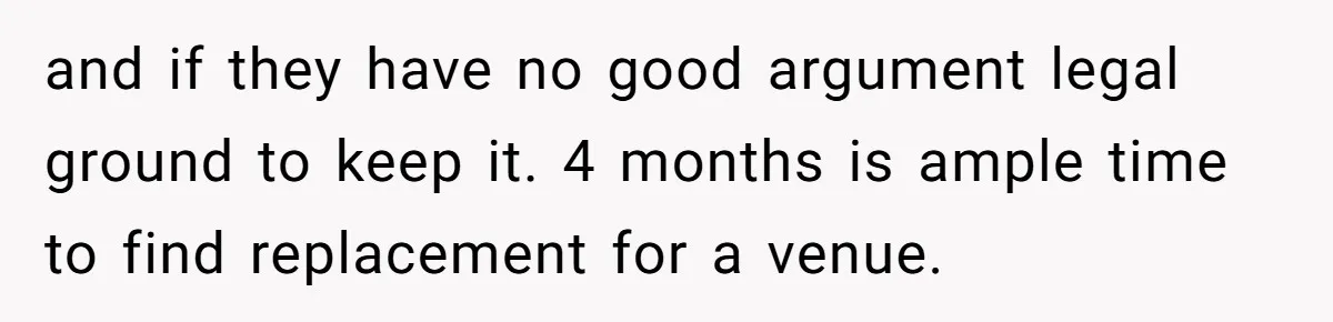 Dad Wants His Daughter To Pay Back The Wedding Costs After She Cheated, But She Thinks He’s Cruel and if they have no good argument legal ground to keep it. 4 months is ample time to find replacement for a venue.