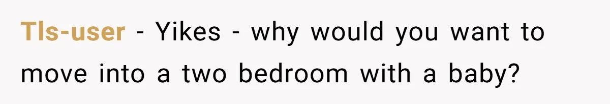 Couple Faces Drama When Sister-In-Law Moves In With Baby And Demands Less Rent Because She’s A Stay-at-Home Mom Tls-user − Yikes - why would you want to move into a two bedroom with a baby?