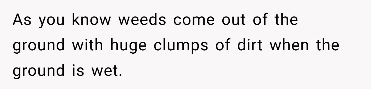Neighbor Throws Bones Over the Fence, But This Man’s Petty Revenge Leaves Him Speechless As you know weeds come out of the ground with huge clumps of dirt when the ground is wet.