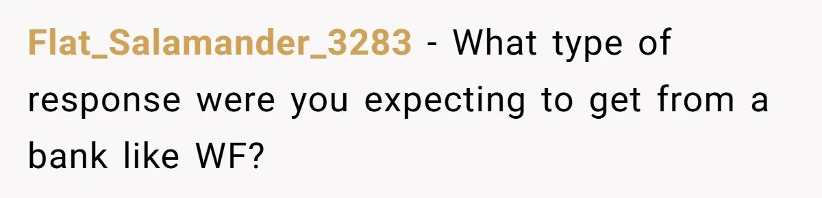Flat_Salamander_3283 − What type of response were you expecting to get from a bank like WF?
