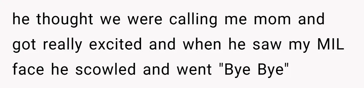 he thought we were calling me mom and got really excited and when he saw my MIL face he scowled and went "Bye Bye"
