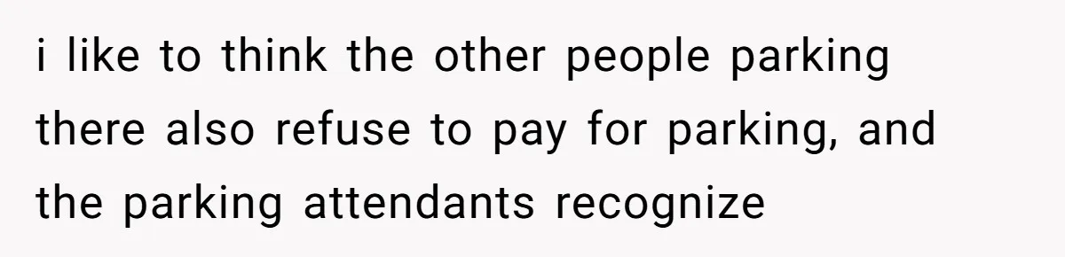 i like to think the other people parking there also refuse to pay for parking, and the parking attendants recognize