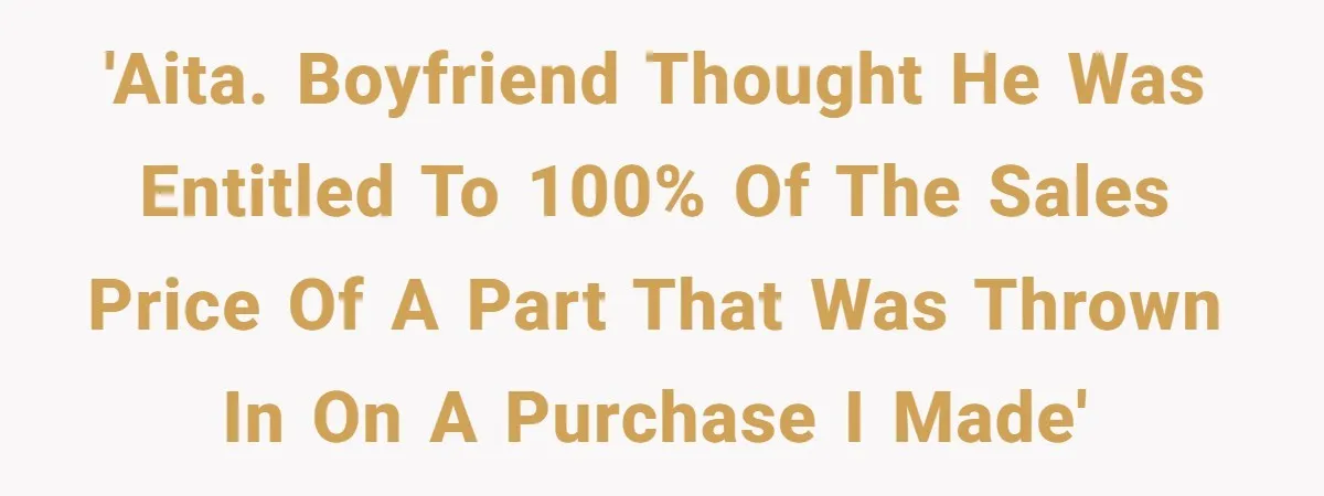 'AITA. Boyfriend thought he was entitled to 100% of the sales price of a part that was thrown in on a purchase I made'