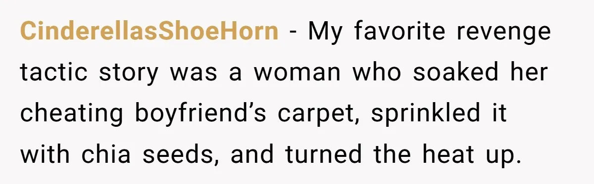 Roommates Leave The Kitchen A Mess, So She Decides To Feed The Ants Before Moving Out CinderellasShoeHorn − My favorite revenge tactic story was a woman who soaked her cheating boyfriend’s carpet, sprinkled it with chia seeds, and turned the heat up.