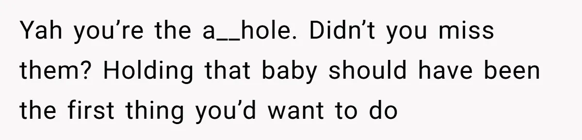 Yah you’re the a__hole. Didn’t you miss them? Holding that baby should have been the first thing you’d want to do