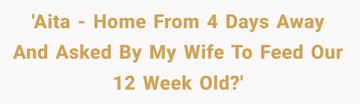 'AITA - Home from 4 days away and asked by my wife to feed our 12 week old?'