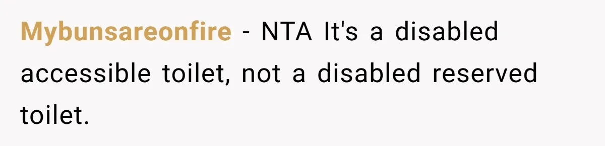 Mybunsareonfire − NTA It's a disabled accessible toilet, not a disabled reserved toilet.