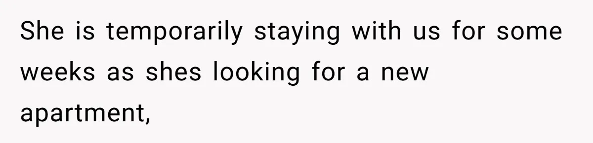 She is temporarily staying with us for some weeks as shes looking for a new apartment,