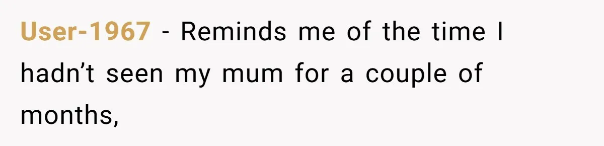 User-1967 − Reminds me of the time I hadn’t seen my mum for a couple of months,