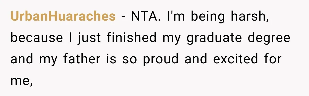 UrbanHuaraches − NTA. I'm being harsh, because I just finished my graduate degree and my father is so proud and excited for me,