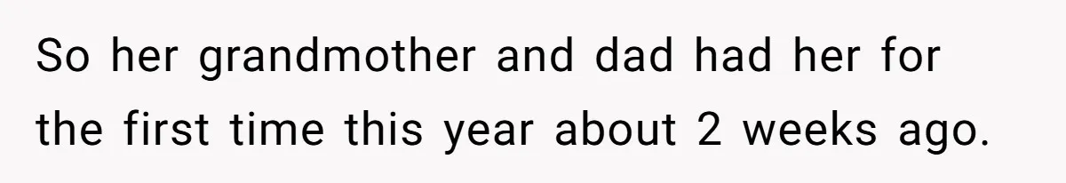 So her grandmother and dad had her for the first time this year about 2 weeks ago.
