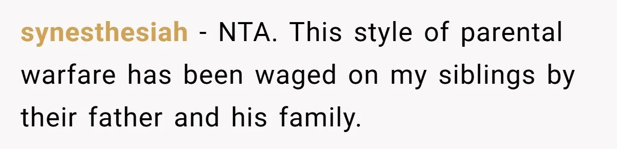 synesthesiah − NTA. This style of parental warfare has been waged on my siblings by their father and his family.