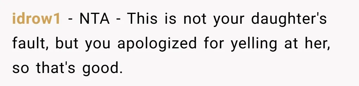 idrow1 − NTA - This is not your daughter's fault, but you apologized for yelling at her, so that's good.