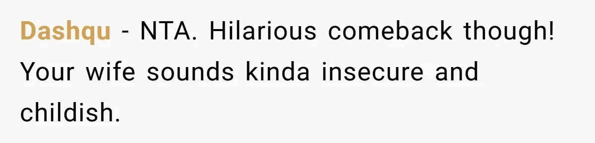 Dashqu − NTA. Hilarious comeback though! Your wife sounds kinda insecure and childish.
