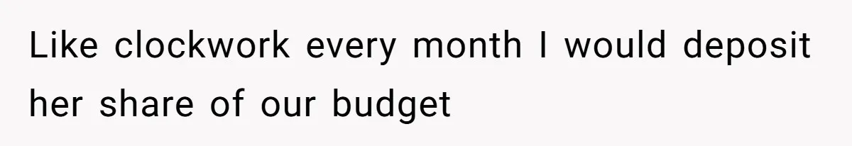 Like clockwork every month I would deposit her share of our budget