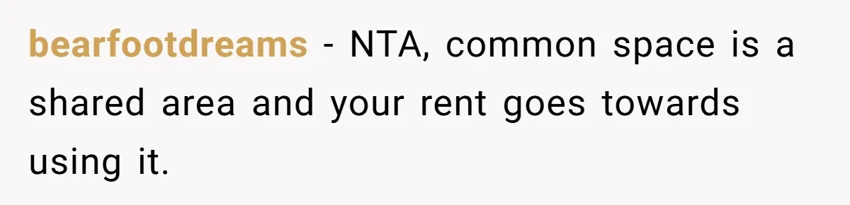 bearfootdreams − NTA, common space is a shared area and your rent goes towards using it.