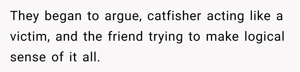They began to argue, catfisher acting like a victim, and the friend trying to make logical sense of it all.