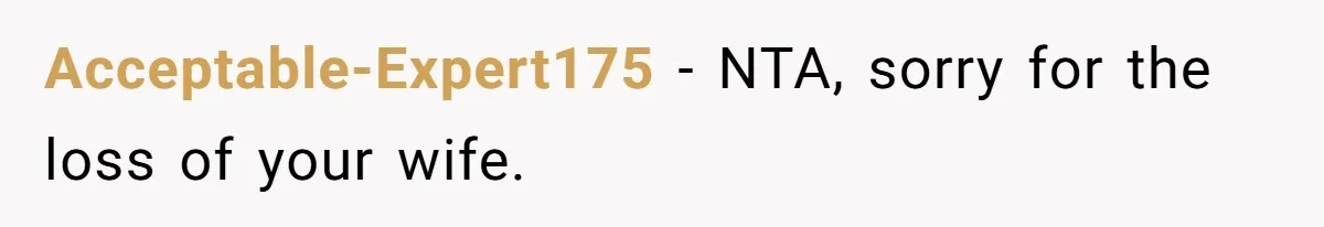 Acceptable-Expert175 − NTA, sorry for the loss of your wife.
