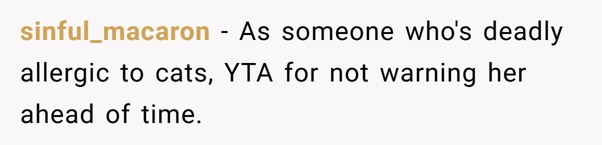 Woman Gets A Cat After Her Roommate Moves Out, But Her Friend Thinks She’s Being Inconsiderate, Who’s Right? sinful_macaron − As someone who's deadly allergic to cats, YTA for not warning her ahead of time.