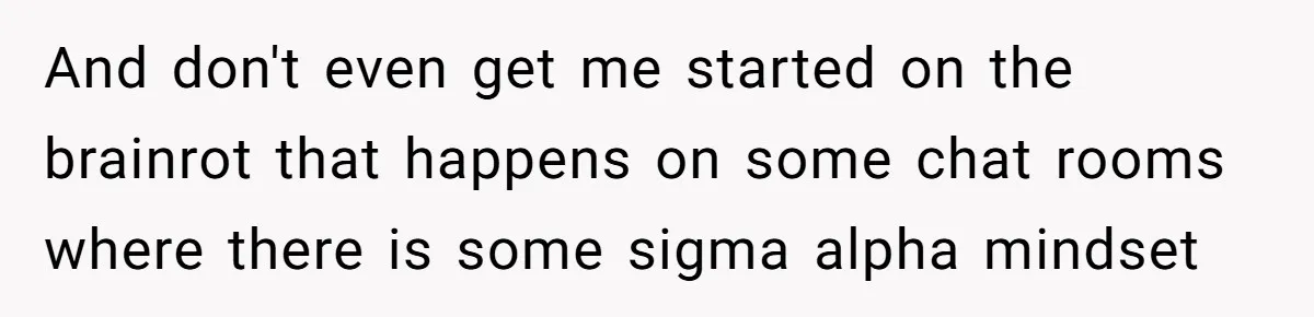 And don't even get me started on the brainrot that happens on some chat rooms where there is some sigma alpha mindset