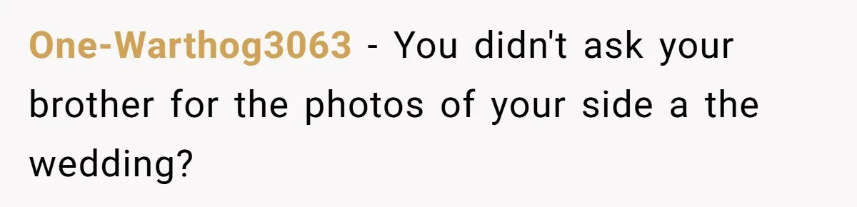 One-Warthog3063 − You didn't ask your brother for the photos of your side a the wedding?