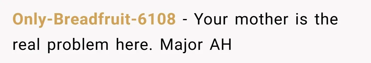 Only-Breadfruit-6108 − Your mother is the real problem here. Major AH