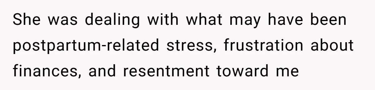 She was dealing with what may have been postpartum-related stress, frustration about finances, and resentment toward me