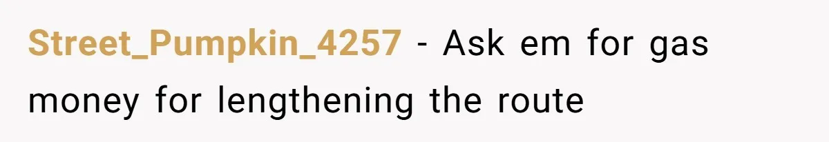 Street_Pumpkin_4257 − Ask em for gas money for lengthening the route
