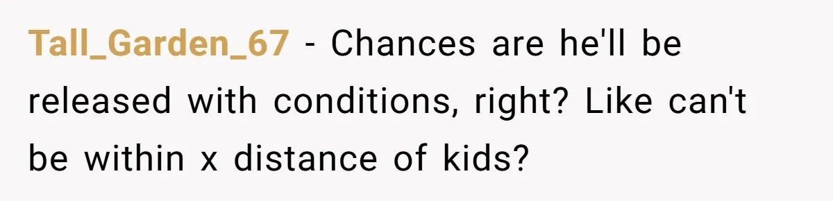 Tall_Garden_67 − Chances are he'll be released with conditions, right? Like can't be within x distance of kids?