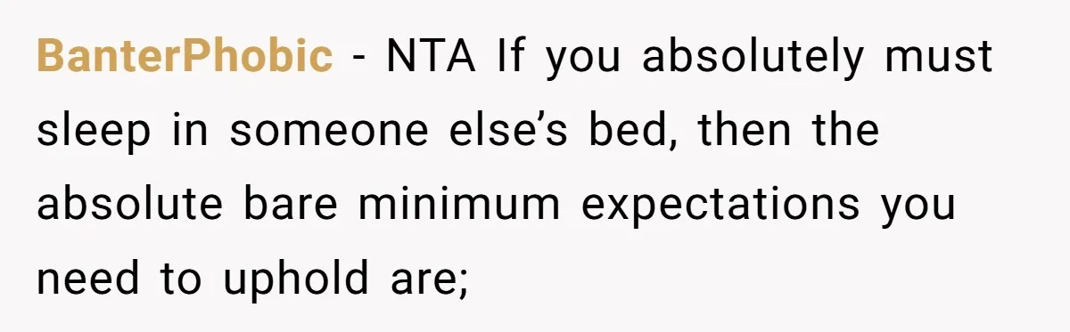 BanterPhobic − NTA If you absolutely must sleep in someone else’s bed, then the absolute bare minimum expectations you need to uphold are;