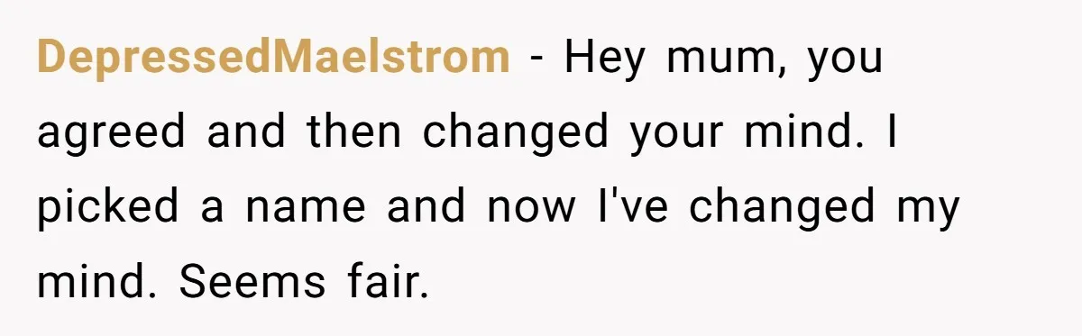 DepressedMaelstrom − Hey mum, you agreed and then changed your mind. I picked a name and now I've changed my mind. Seems fair.