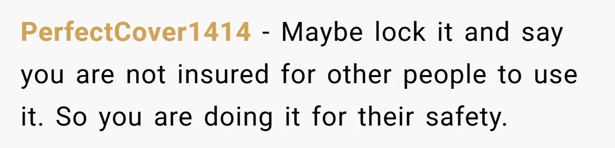PerfectCover1414 − Maybe lock it and say you are not insured for other people to use it. So you are doing it for their safety.