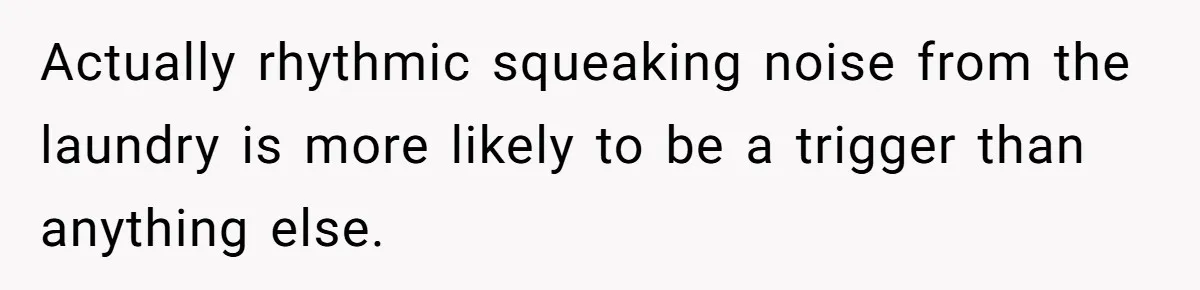 Actually rhythmic squeaking noise from the laundry is more likely to be a trigger than anything else.