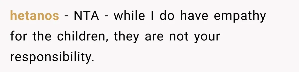hetanos − NTA - while I do have empathy for the children, they are not your responsibility.