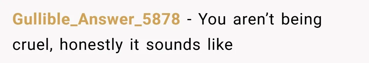Gullible_Answer_5878 − You aren’t being cruel, honestly it sounds like