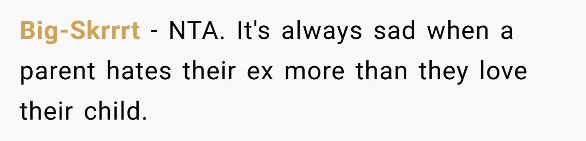 Big-Skrrrt − NTA. It's always sad when a parent hates their ex more than they love their child.