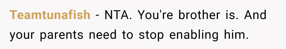 Teamtunafish − NTA. You're brother is. And your parents need to stop enabling him.