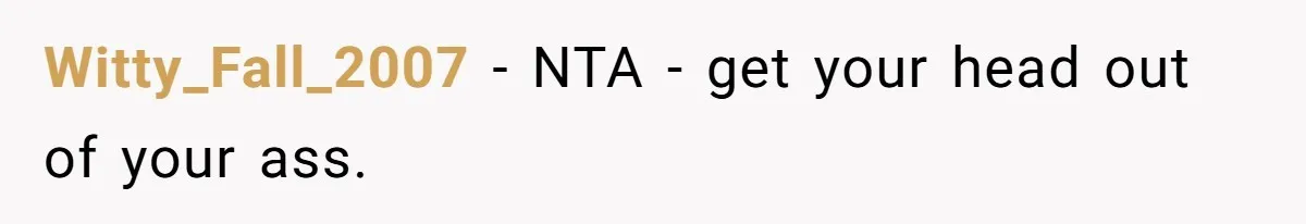 Witty_Fall_2007 − NTA - get your head out of your ass.