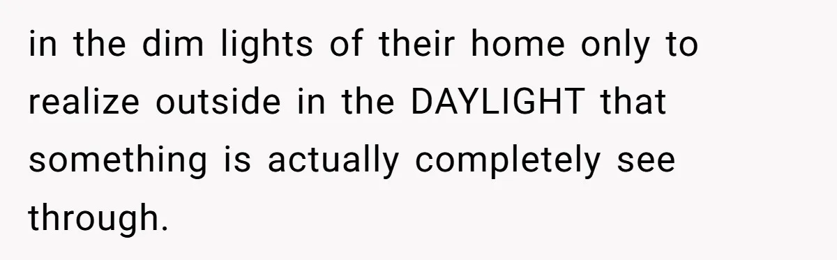 in the dim lights of their home only to realize outside in the DAYLIGHT that something is actually completely see through.
