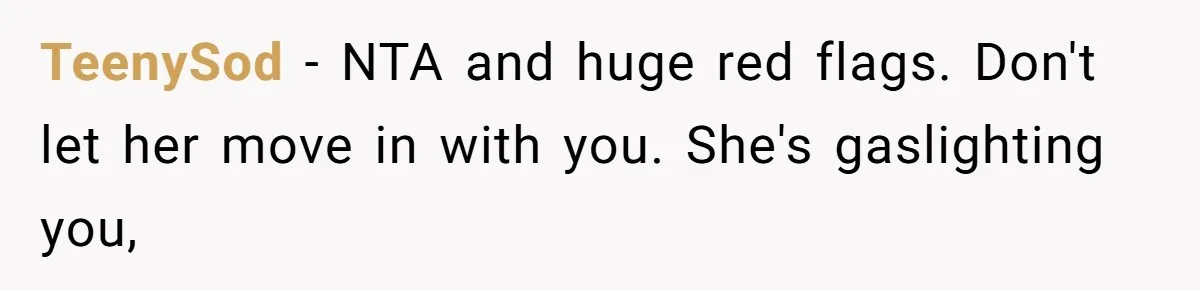 Woman Refuses Desperate Single Mom Move In Request With Newborn Baby TeenySod − NTA and huge red flags. Don't let her move in with you. She's gaslighting you,