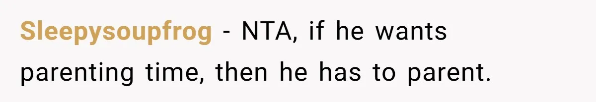 Sleepysoupfrog − NTA, if he wants parenting time, then he has to parent.