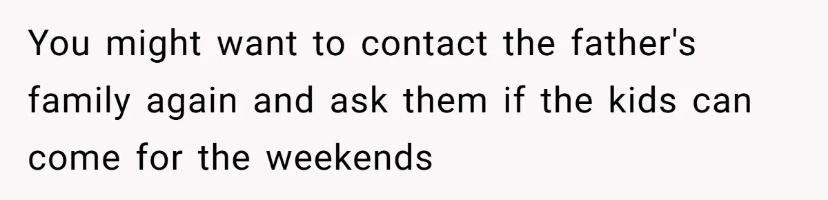 You might want to contact the father's family again and ask them if the kids can come for the weekends