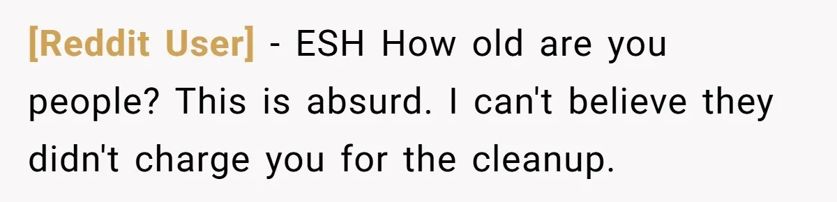 [Reddit User] − ESH How old are you people? This is absurd. I can't believe they didn't charge you for the cleanup.