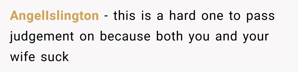 AngelIslington − this is a hard one to pass judgement on because both you and your wife suck