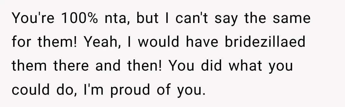 You're 100% nta, but I can't say the same for them! Yeah, I would have bridezillaed them there and then! You did what you could do, I'm proud of you.