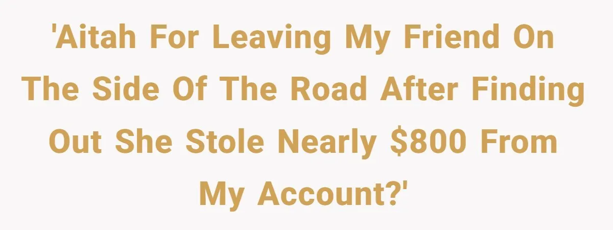 Woman Trusts Close Friend With Her Phone Then Faces Shocking Betrayal During Trip Planning 'AITAH for leaving my friend on the side of the road after finding out she stole nearly $800 from my account?'